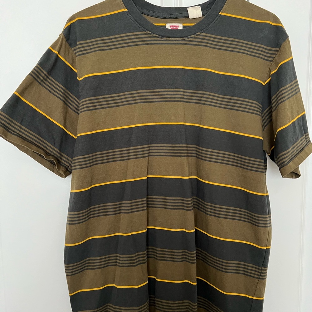 Levi's Men's T-Shirt - Black, Brown, and Yellow Stripes